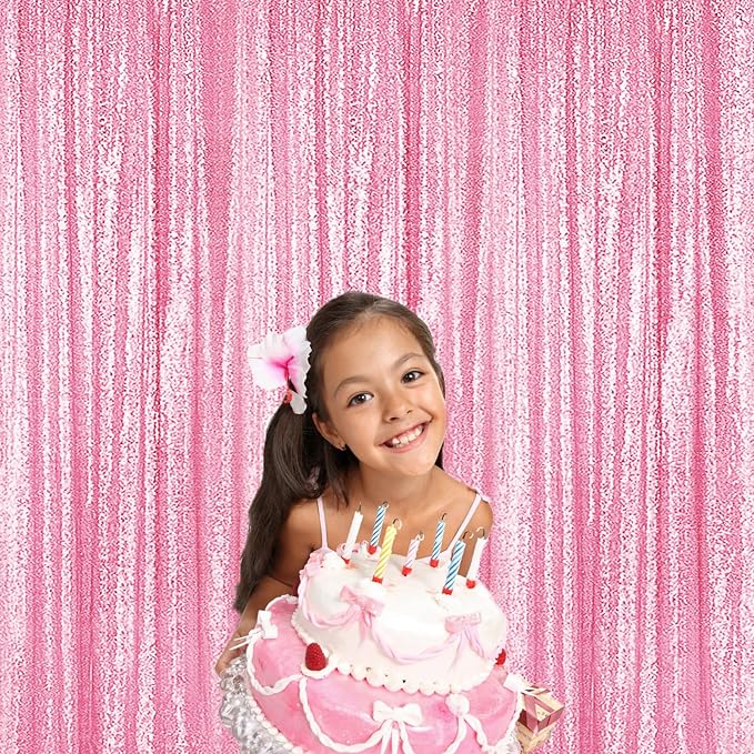 Sugargirl Matte Pink Sequin Backdrop Curtain 2 Panels 2FTx8FT Glitter Pink - Image 8