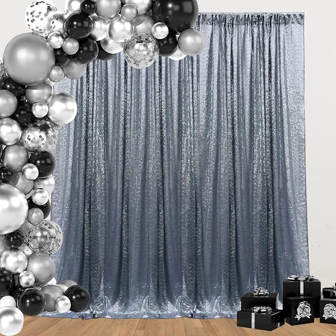 4×8FT-2PCS Black Silver Sequin Backdrop Curtains Panels, Photography Backdrop - Image 2
