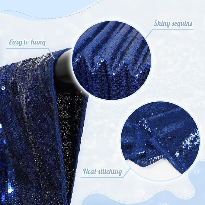 PartyDelight Navy Blue Sequin Backdrop 6x8ft Sparkly Photo Curtain | 4 Inch Rod - Image 2
