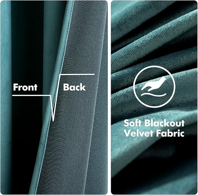 MIULEE Velvet Curtains Teal 52 x 63 Inch Length Set of 2 | Grommet Drapes - Image 3