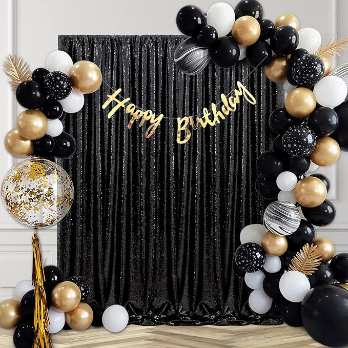 Black Sequin Curtains Backdrop 6 Pcs 2FTx8FT Shiny Curtains Drapes | Glitter - Image 7