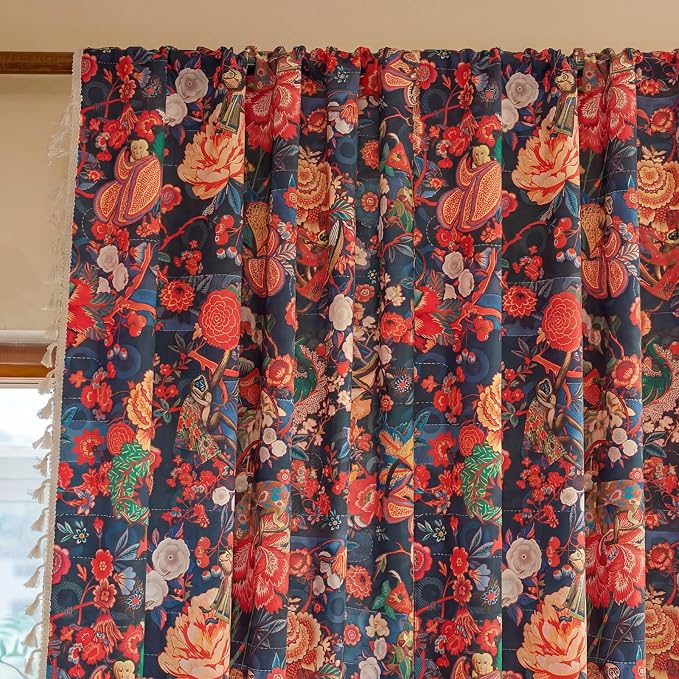 Floral Rod Pocket Semi Sheer 63 Inch Curtains 2 Panels - Image 4