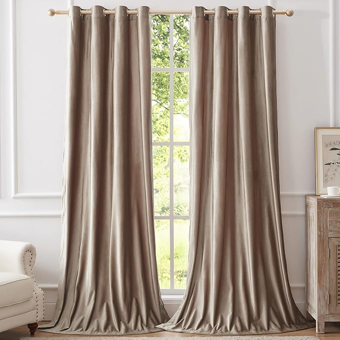 BULBUL Taupe Velvet Blackout Curtains 96 inch Long - Image 5