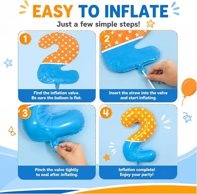 40 Inch Orange Blue Number 4 Balloon, Bow Tie Glasses Design - Image 2