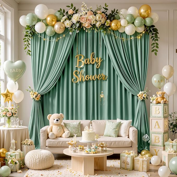12ft x 10ft Grayish Green Backdrop Curtains - Image 9