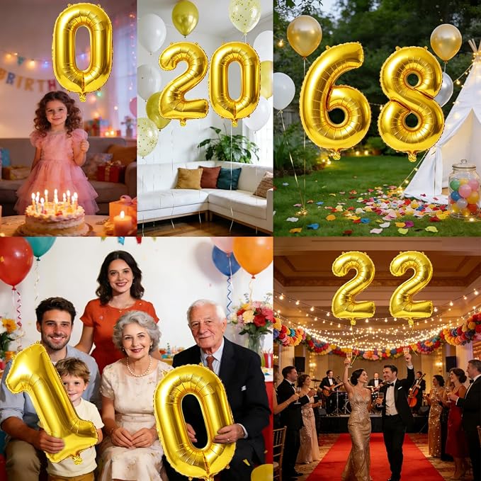 40 Inch Number 68 Balloons for 68th Birthday Party Decorations, 0-100 Gold - Image 7