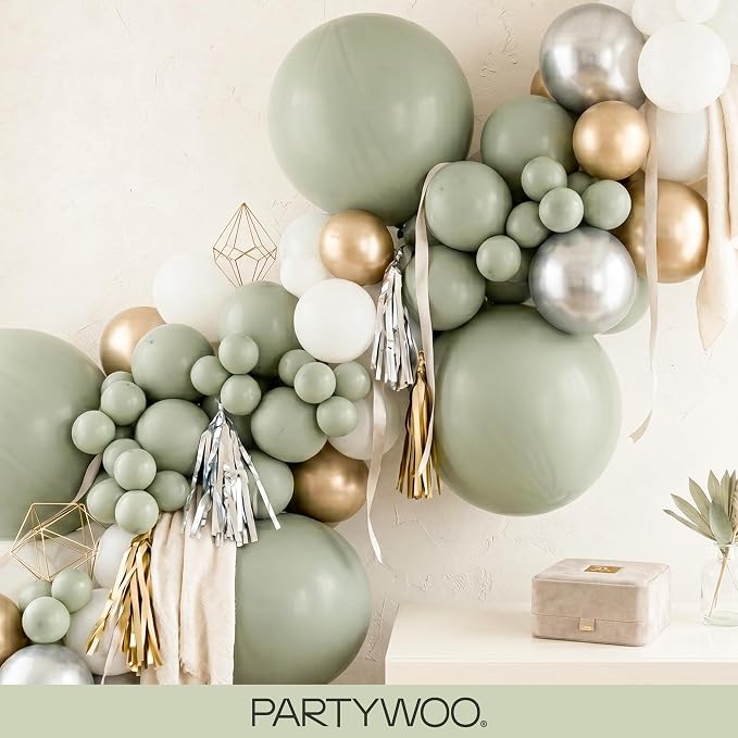 PartyWoo Sage Green Balloons 100pcs Dusty Boho Green Color 18 12 10 5 Inch | - Image 8