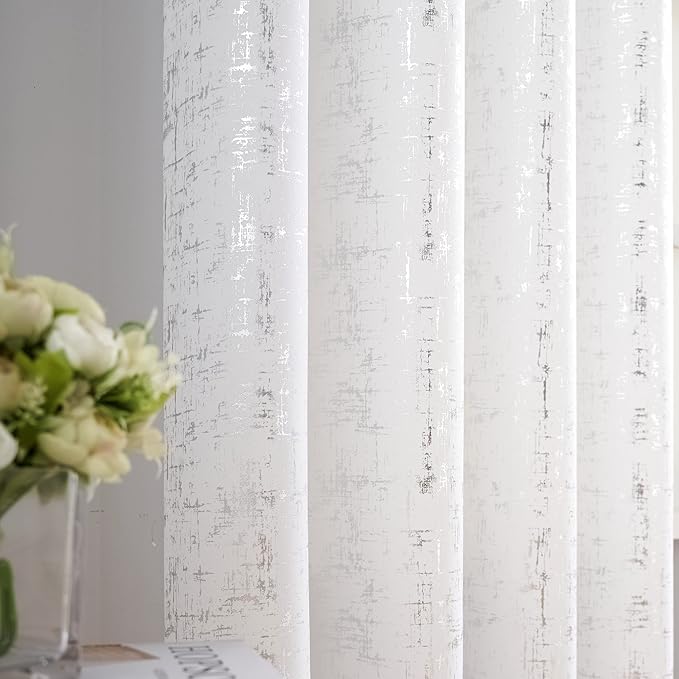 Taisier Home Silver Foil Print Linen Textured Curtains Geometric Dots Pattern - Image 3