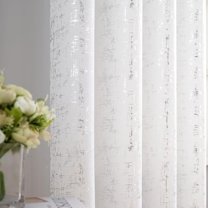 Taisier Home Silver Foil Print Linen Textured Curtains Geometric Dots Pattern - Image 2