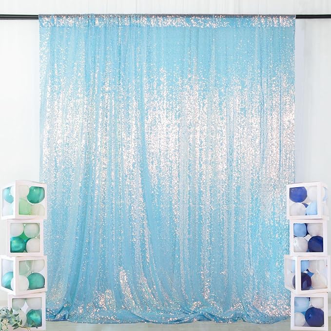 ShinyBeauty Aqua Photo Backdrop 7FTx7FT Sequin Backdrop Iridescent Aqua Mermaid - Image 2