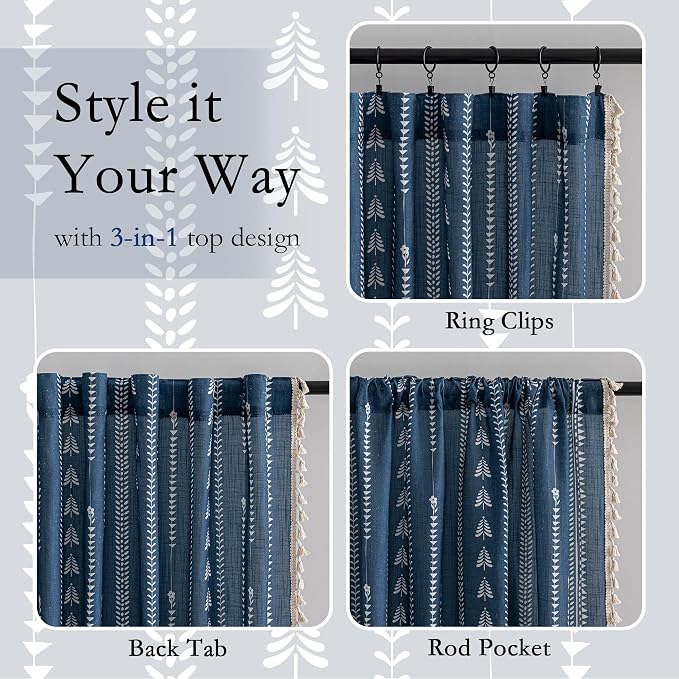 Boho Navy Blue Curtains 84 inch Length - Image 5
