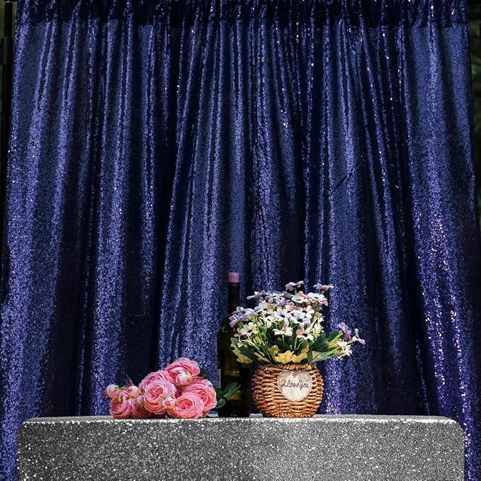 JYFLZQ Navy Blue Sequin Backdrop Curtains 2ft x 8ft 4 Panel Glitter Photo Booth - Image 3