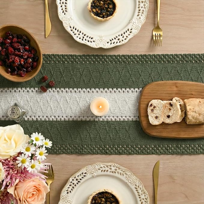 Artoid Mode Army Green Farmhouse Woven Table Runner 12x120 Inch | Seasonal - Image 4