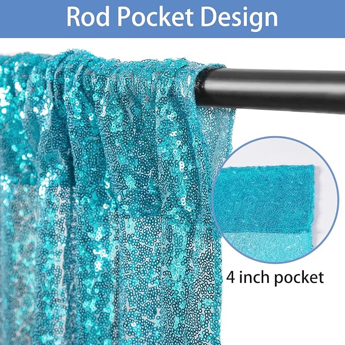 Hahuho Turquoise Sequin Backdrop Curtain, Party Decoration（6 Panels, 2FT x 8FT - Image 2