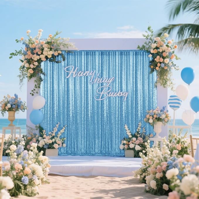 2×8FT-4PCS Blue Sequin Backdrop Curtains Panels, Photography Backdrop Glitter - Image 7
