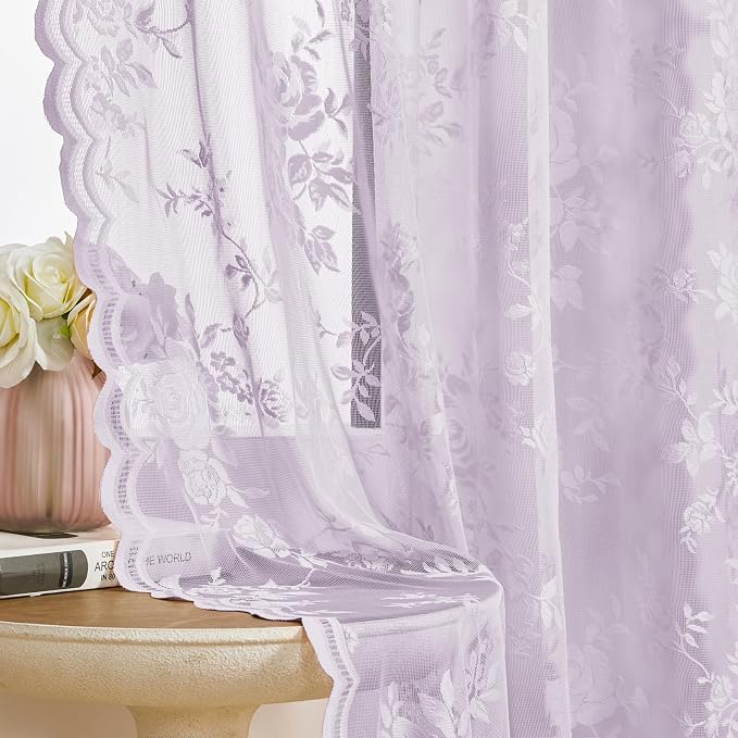 Light Purple Lace Curtains 84 Inches Long 2 Panels by SEEKRIGHTHomeDecor