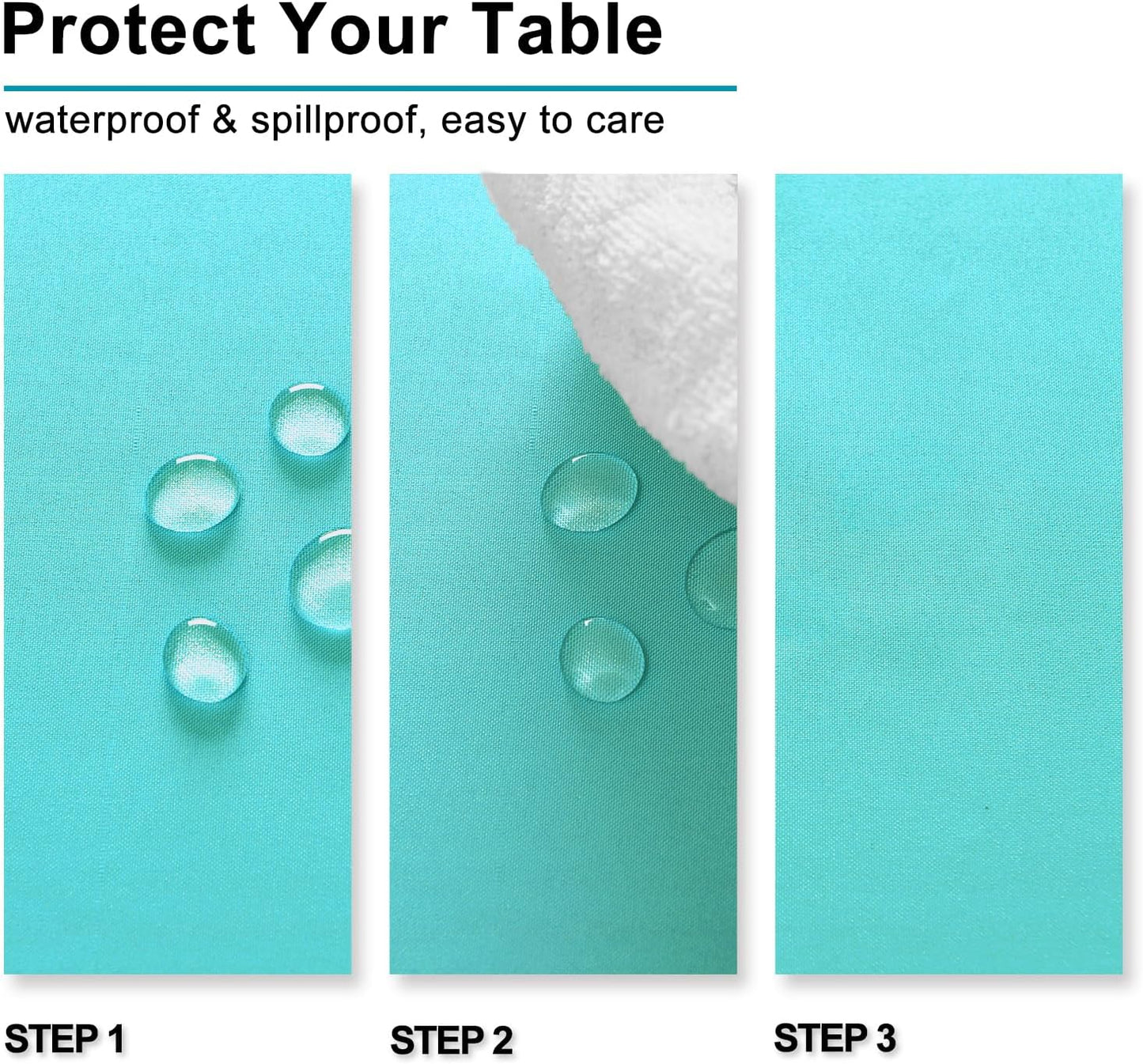 Hiasan Tablecloth for Rectangle Tables - 70 x 140 inch - Waterproof, Spillproof & Wrinkle Resistant Washable Polyester Table Cloth for Dining/Party/Outdoor Picnic, Aqua
