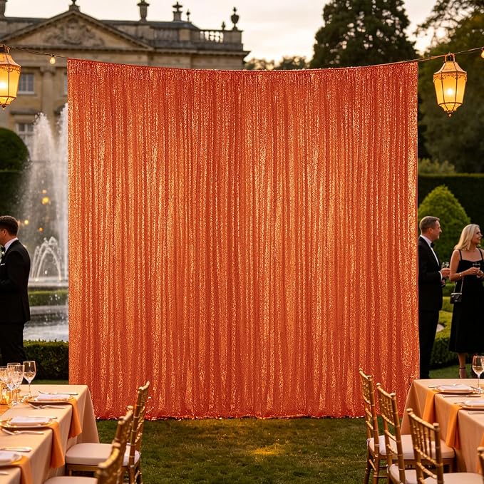 Hahuho Orange Sequin Backdrop Curtain, Party Decoration（2 Panels, 4FT x 8FT - Image 5