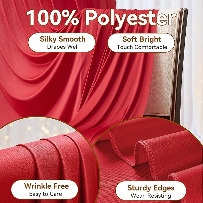 40×12ft Wrinkle Free Red Backdrop Curtain - Image 2