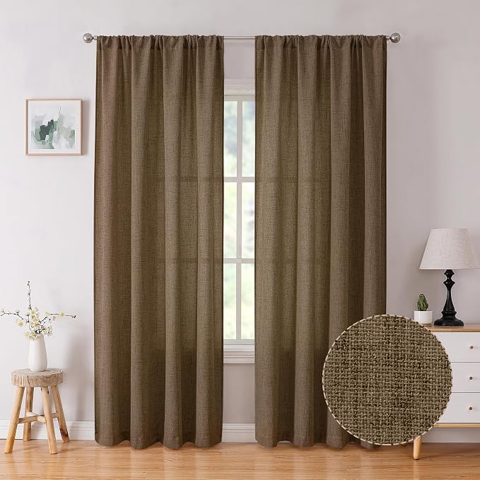 Tollpiz Linen Curtain Living Room Rod Pocket Semi Sheer Curtains Burlap Light by Tollpiz