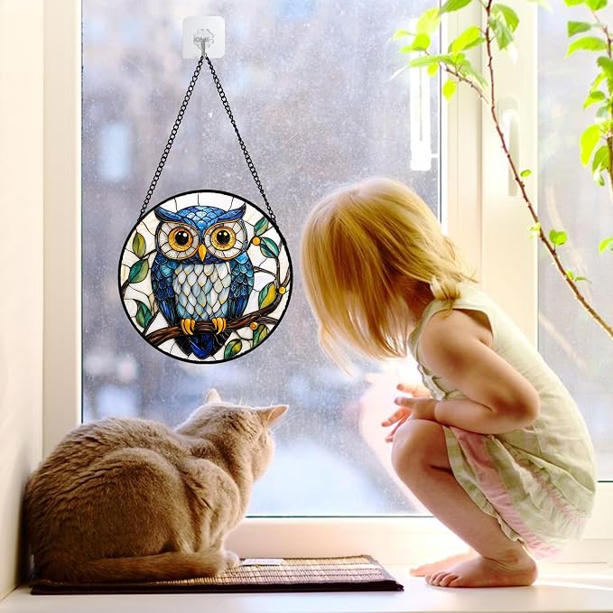 DASTOLL Stained Glass Window Hanging, Owl Gifts - Image 4