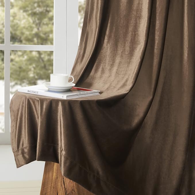 BULBUL Velvet Brown Grommet Blackout Curtains 72 inch - Image 6