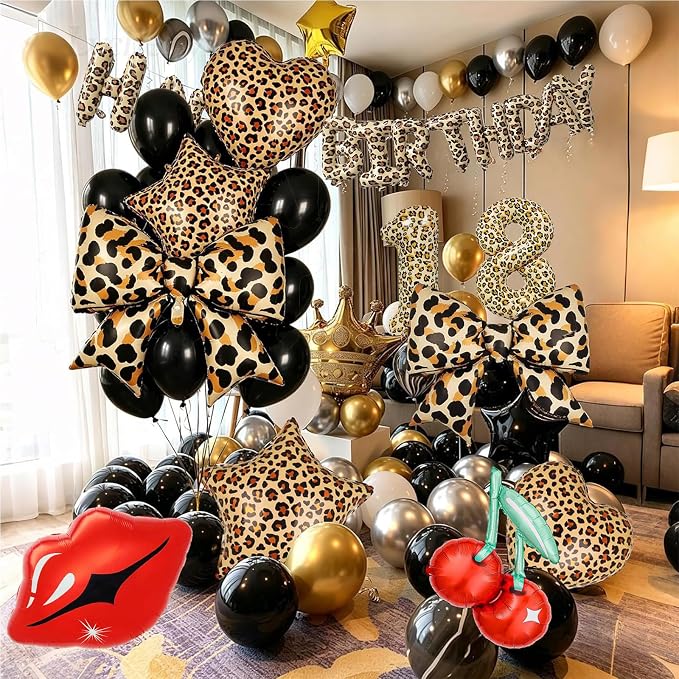 Leopard Print Bow Balloons Birthday Decorations 40Inch Cheetah Number 7 Foil - Image 4