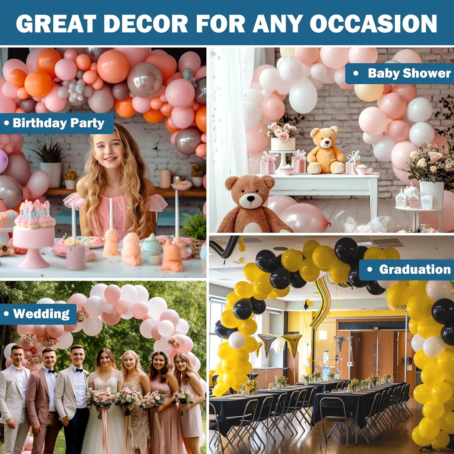 KICNIC Balloon Arch Kit, 6 Tape Strips and 6 Glue Point Dots for Garland, Party, Wedding, Birthday, Baby Shower, Graduation Decorations