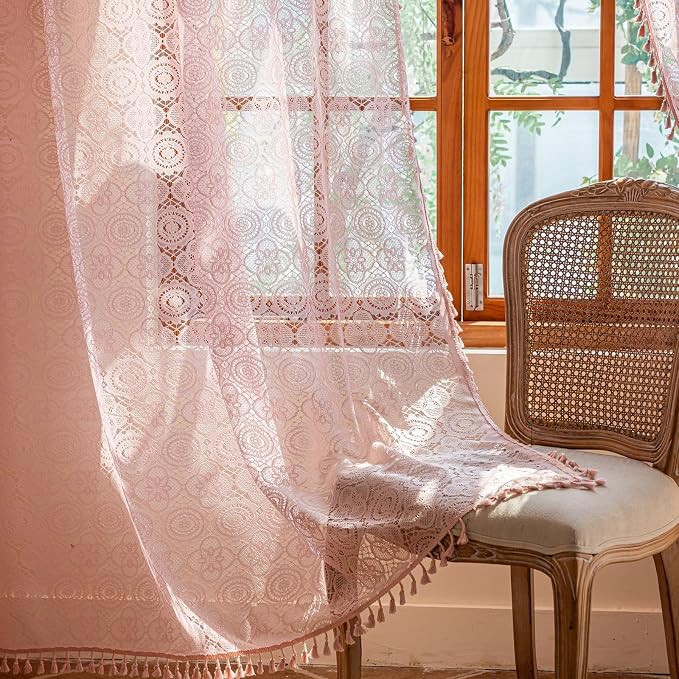 YJ YANJUN Boho Lace Curtains 84 inch 2 Panels, Light Filtering Drapes - Image 5