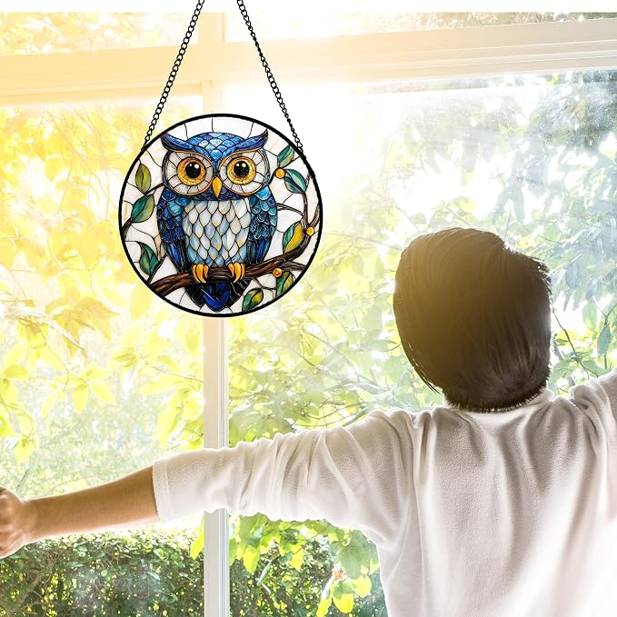DASTOLL Stained Glass Window Hanging, Owl Gifts - Image 2