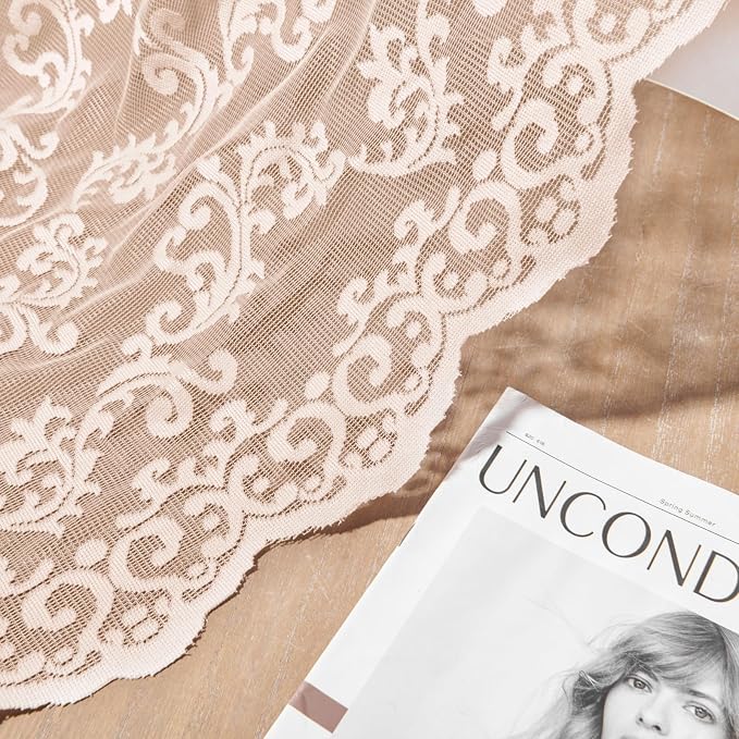 Blush Pink Lace Curtains 72 Inches Long 2 Panels Vintage French Floral Sheer - Image 6