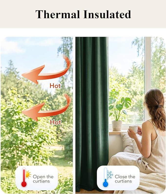 Dark Green Christmas Velvet Drapes Room Darkening, 300GSM Heavy Soft Velvet - Image 6