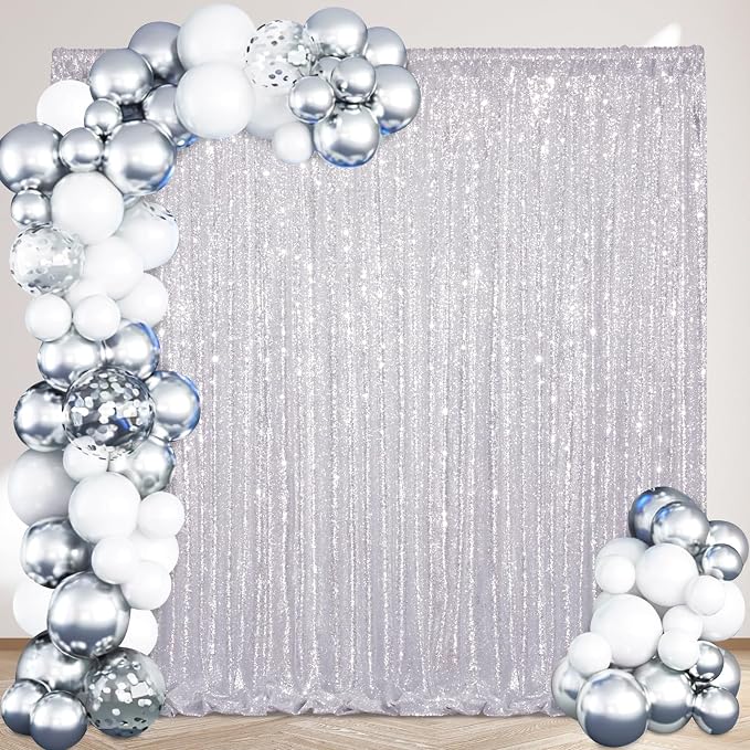Silver Sequin Backdrop Curtains-2 Panels 4FTx8FT Silver Backdrop - Image 5