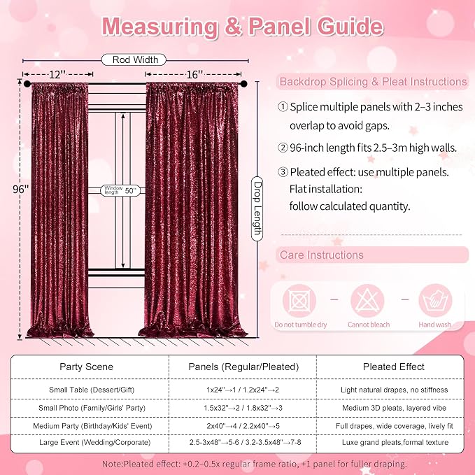Sequin Curtain 4 Panels 2x8FT Burgundy Sequin Backdrop - Image 7