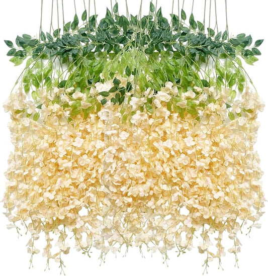 Artificial Wisteria Hanging Flowers Fake Wisteria Flower Garland Silk Vines by WONICE