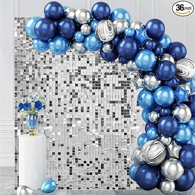 Silver Shimmer Wall Backdrop 36 Panels Cover 6 x 6 Ft, Photo Backdrops by Zuaooz