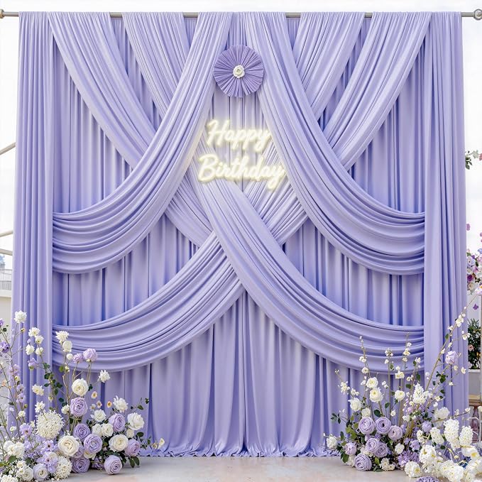 30 ft x 10 ft Wrinkle Free Lavender Backdrop Curtain - Image 7