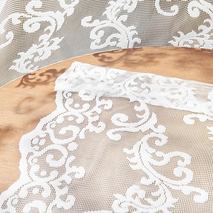 White Lace Curtains 108 Inches Long 2 Panels Paisley Floral Curtains - Image 7
