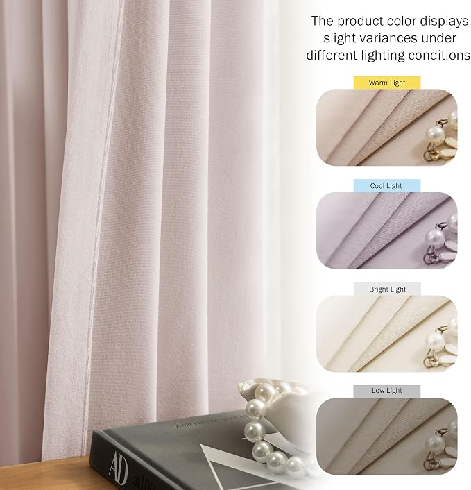 Beauoop Velvet Curtains for Bedroom Living Room Pink 52x84 2 Panels | Soft - Image 8