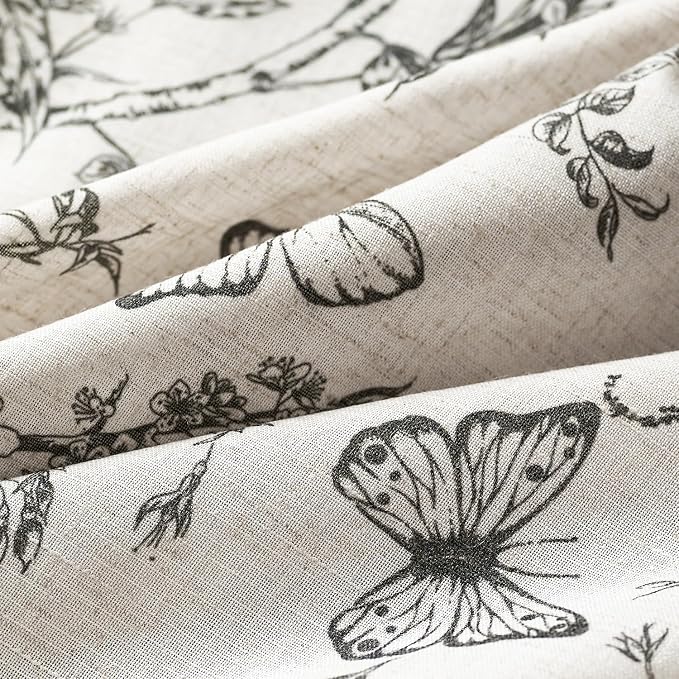Black Floral Linen Curtains Farmhouse Rod Pocket 50W X 96L 2 Panels | Charlotte - Image 6
