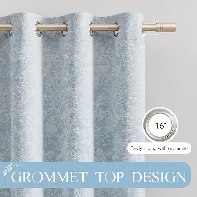 Beauoop Blue Floral Jacquard Blackout Sliding Door Curtains 100x84 1 Set | - Image 7