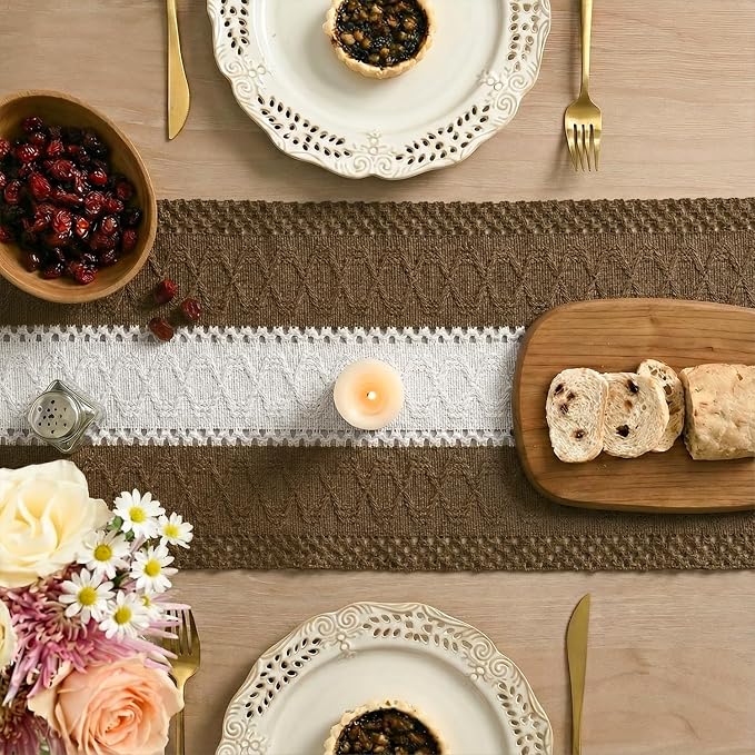 Artoid Mode Coffee Farmhouse Woven Table Runner 12x108 Inch | Seasonal Holiday - Image 4