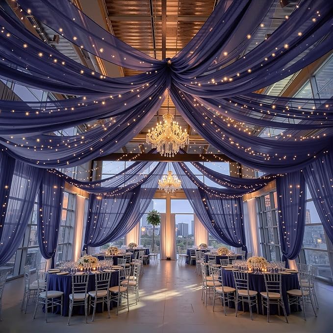 6 Panels Dark Blue Ceiling Curtains by Unknown