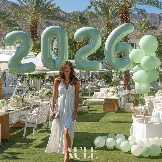 AULE 40 Inch Sage Green 4 Balloon Numbers Foil 0-9 Birthday Big Numbers | - Image 4