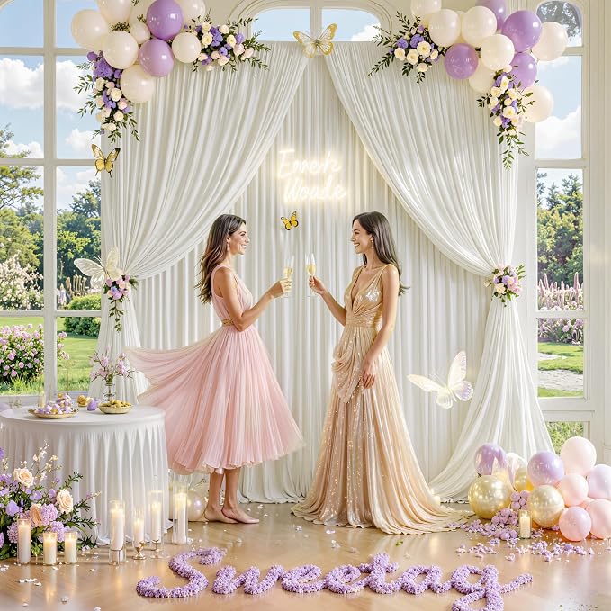 50 ft x 10 ft Wrinkle Free Ivory Backdrop Curtain - Image 9
