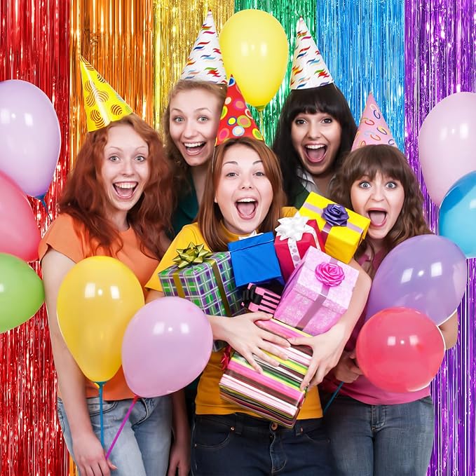 Rainbow Fringe Curtain Party Streamers 2Pack 3.3 x 8.3 Ft Foil Fringe Backdrop - Image 6
