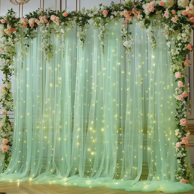 10x10ft Olive Green Tulle Backdrop Curtain by Partisky