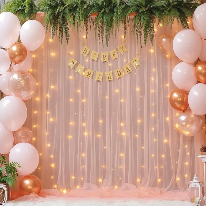 10x8ft Peach Tulle Backdrop Curtain - Image 2