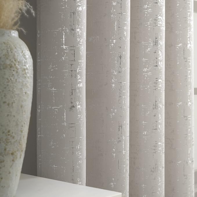 Taisier Home Silver Foil Print Linen Textured Curtains Geometric Dots Pattern - Image 3