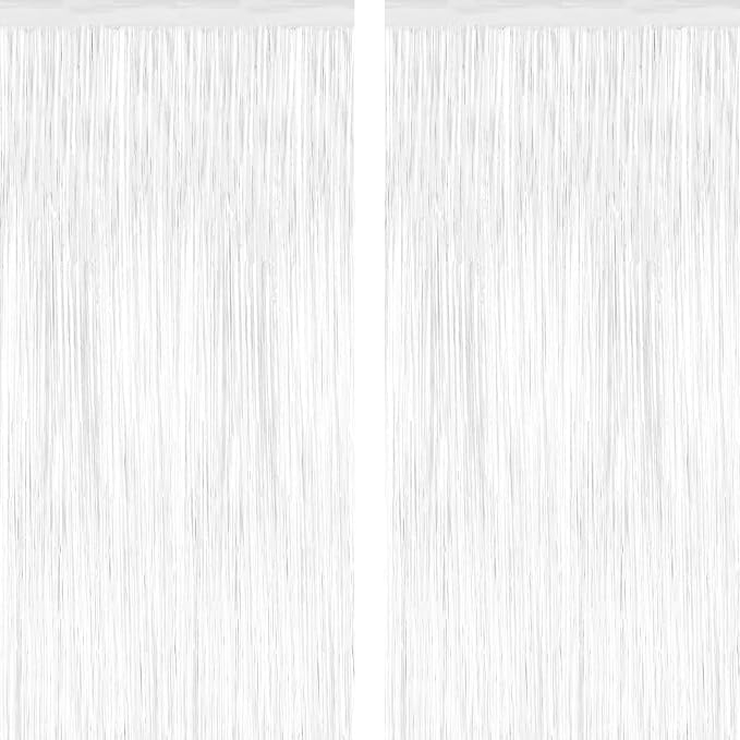 ZATAYE 2 Pack White Foil Curtain Streamer Decorations | White, Metallic Foil by ZATAYE